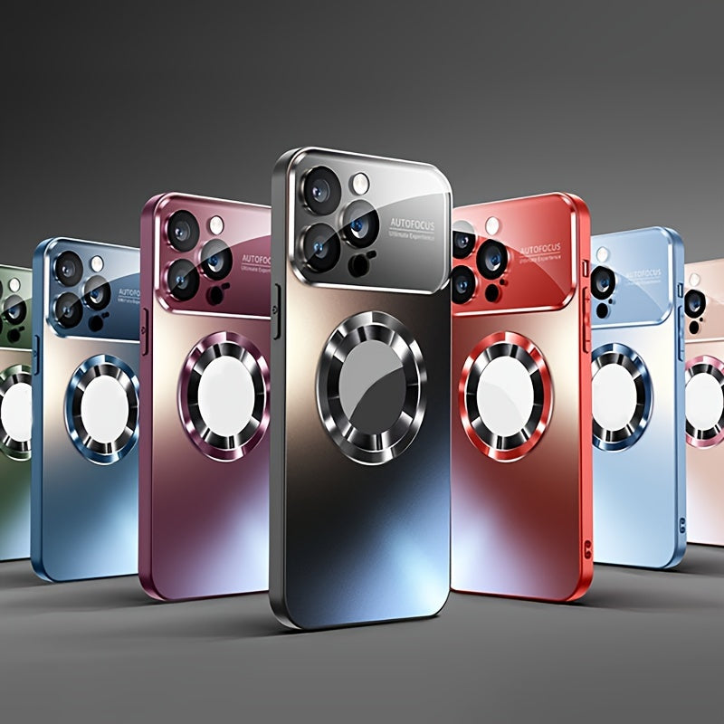 Camera Protection Magnetic Wireless Charging Phone Case For iPhone 11 12 13 14 15 Pro Max Plus Shockproof Silicone Matt Back Cover, Hollow Logo Back Cover