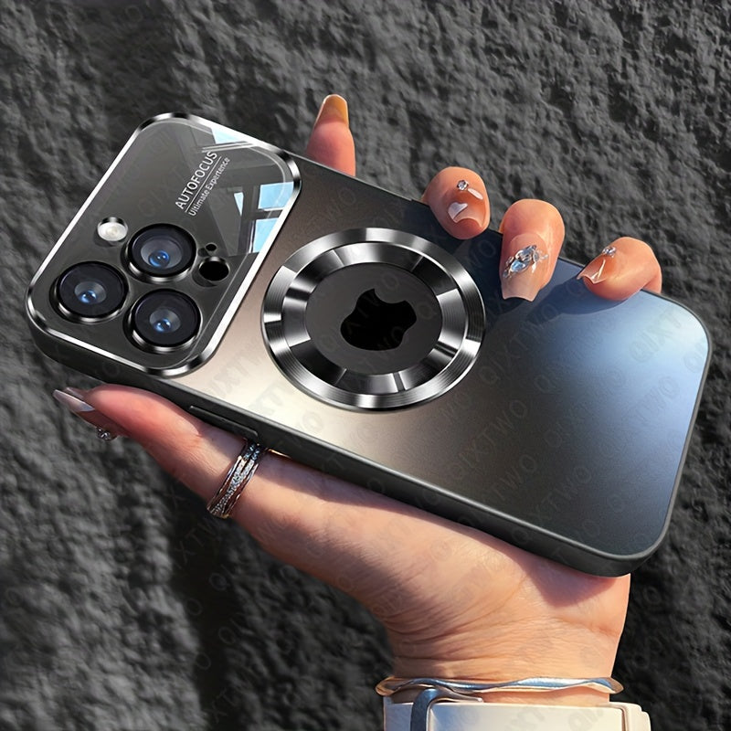 Camera Protection Magnetic Wireless Charging Phone Case For iPhone 11 12 13 14 15 Pro Max Plus Shockproof Silicone Matt Back Cover, Hollow Logo Back Cover