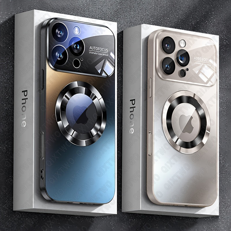 Camera Protection Magnetic Wireless Charging Phone Case For iPhone 11 12 13 14 15 Pro Max Plus Shockproof Silicone Matt Back Cover, Hollow Logo Back Cover