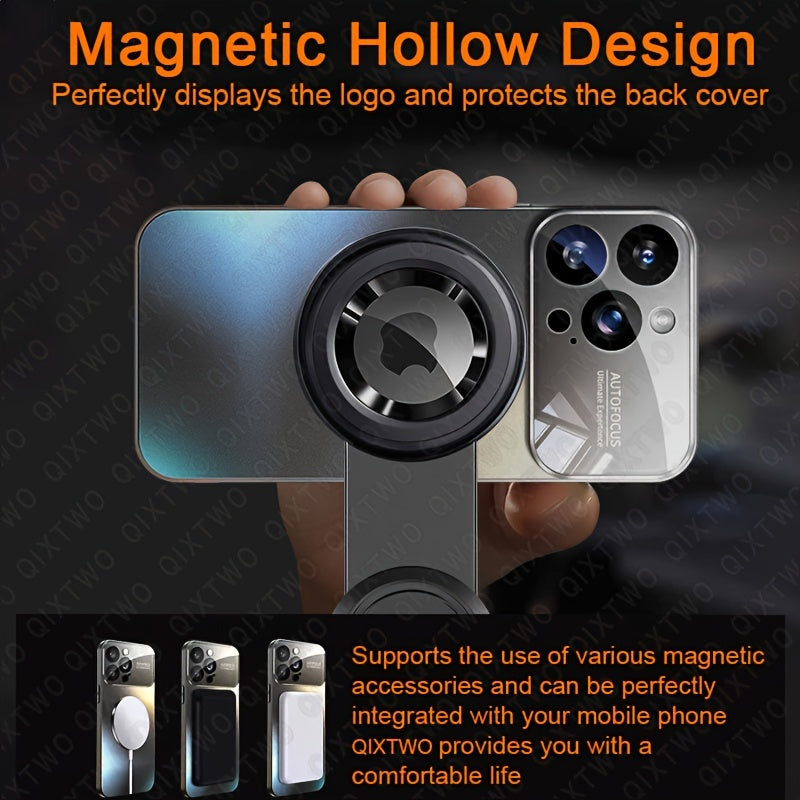 Camera Protection Magnetic Wireless Charging Phone Case For iPhone 11 12 13 14 15 Pro Max Plus Shockproof Silicone Matt Back Cover, Hollow Logo Back Cover