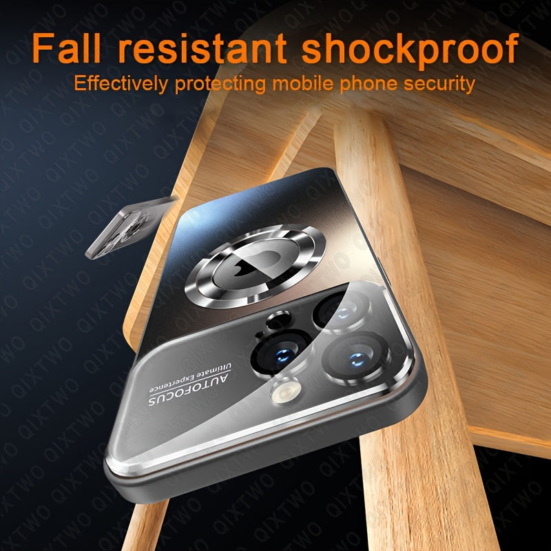 Camera Protection Magnetic Wireless Charging Phone Case For iPhone 11 12 13 14 15 Pro Max Plus Shockproof Silicone Matt Back Cover, Hollow Logo Back Cover