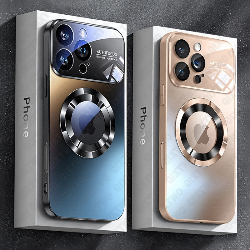 Camera Protection Magnetic Wireless Charging Phone Case For iPhone 11 12 13 14 15 Pro Max Plus Shockproof Silicone Matt Back Cover, Hollow Logo Back Cover