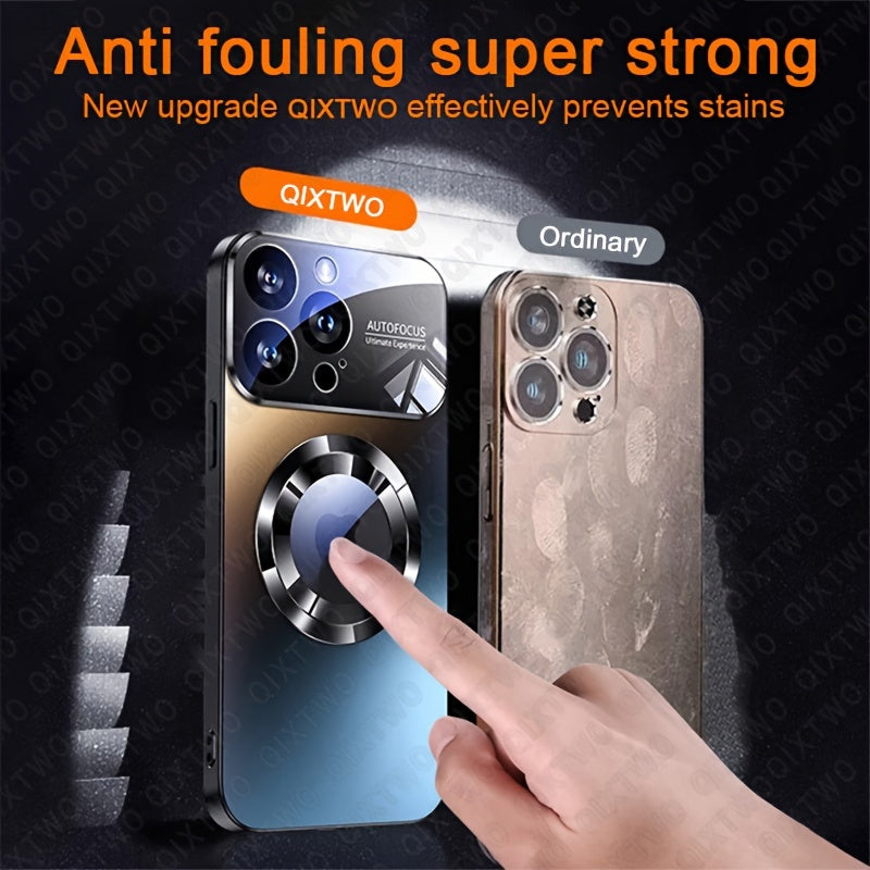 Camera Protection Magnetic Wireless Charging Phone Case For iPhone 11 12 13 14 15 Pro Max Plus Shockproof Silicone Matt Back Cover, Hollow Logo Back Cover